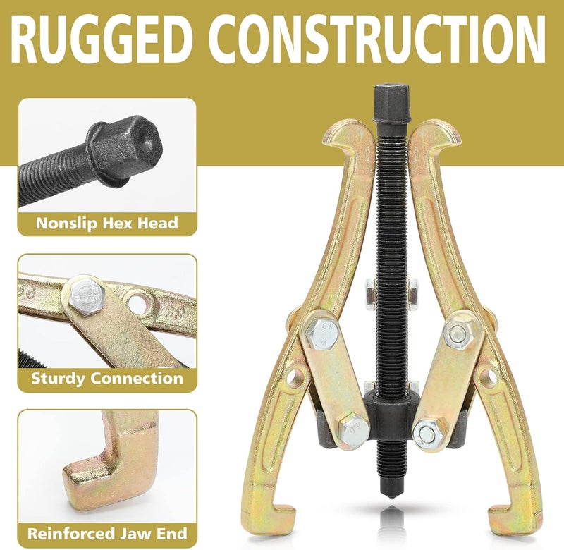 MOFEEZ 3" 4" 6" 8" 3 Jaw Gear Bearing Puller Removal Tool for Slide Gears, Pulley, and Flywheel（Gold） - Image 2